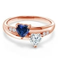 thumbnail image 2 of Gem Stone King 18K Rose Gold Plated Silver Solitaire Ring Set with Heart Shape Blue Created Sapphire and Moissanite Near Colorless (GH, Size 9) (1.08 Cttw, Size 9), 2 of 5