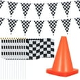 thumbnail image 6 of Abaima 19 Pcs Race Car Party Supplies for Kids, 6 Traffic Cones Pre-Drilled with 12 Racing Checkered Flags with Sticks and 33 Ft Pennant Flag Banner, Race Car Theme Party Decorations, 6 of 7