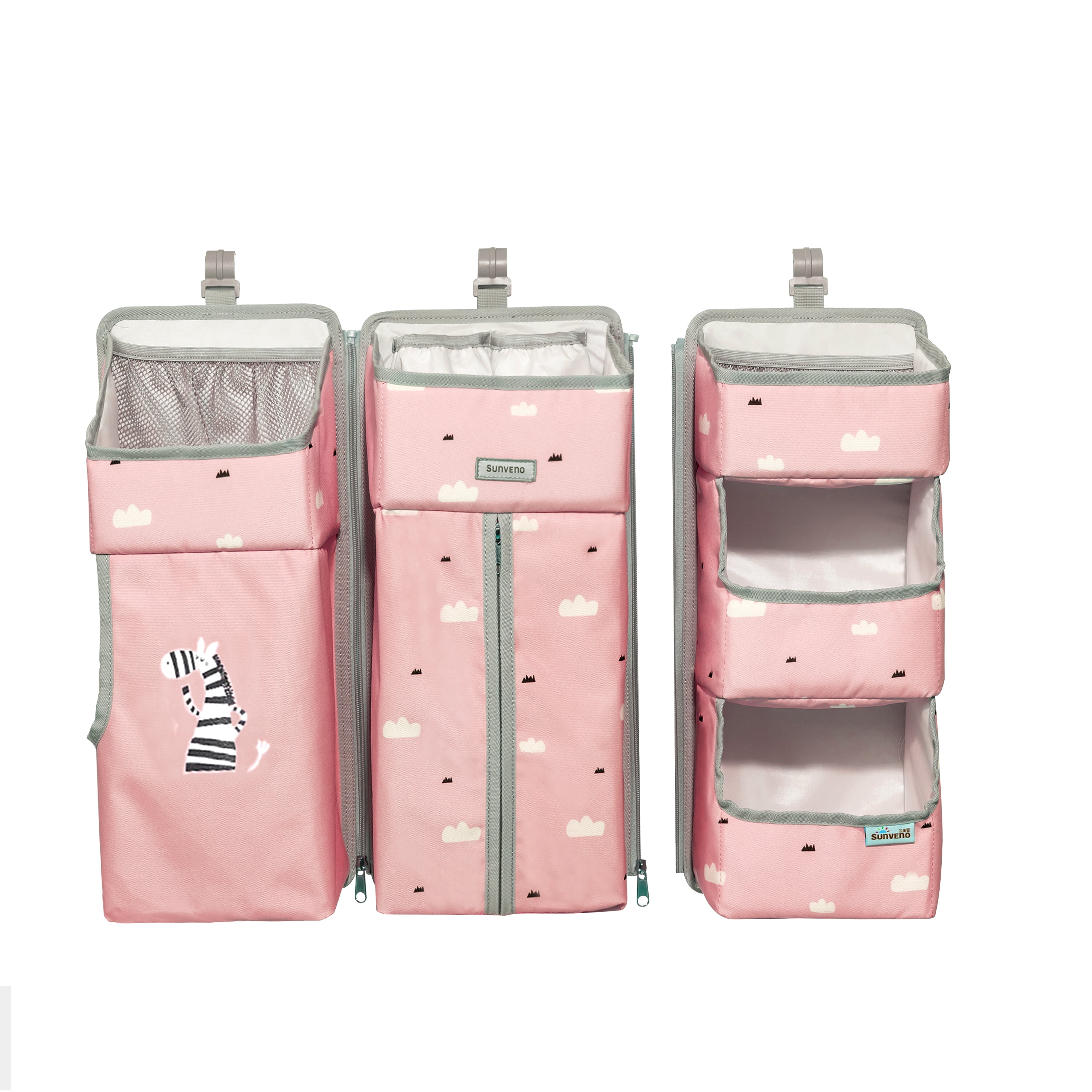 Sunveno 3-in-1 Fabric Crib Nursing Organizer for Baby Essentials, Pink Nursing Set