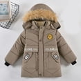 thumbnail image 2 of JSGEK Baby Boys Winter Puffer Jacket Warm Faux Fur Hood Thick Coat Kids Winter Clothes Outerwear Snowsuit Toddler Down Jacket Warm Thick Padded Coat Khaki 4 Years, 2 of 3
