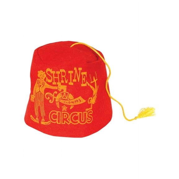 Classic Red Soft Felt Circus Shriners Aladdin Fez Hat With Yellow Tassel