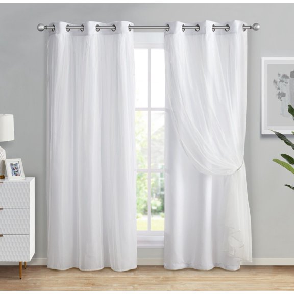 Kate Aurora Basic Elegance 2 Pack Double Layered Hotel Chic Sheer Light Defusing Curtains - 84 in. Long, White