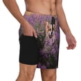 thumbnail image 2 of Yiaed Dog in Lavender Flowers Print Mens Swim Trunks Bathing Suit Compression Liner Beach Swim Shorts Swimwear Quick Dry Zipper Pocket No-Chafing Board Short-Medium, 2 of 6