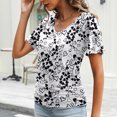 thumbnail image 4 of Puntoco Liquidación de blusas cortas para mujer, blusa informal de manga corta con cuello en V y estampado para mujer, 4 of 5