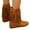 Brown, variant on Solid color flat boots Women's Mid Calf Boots - Pull On Cowboy Style Booties