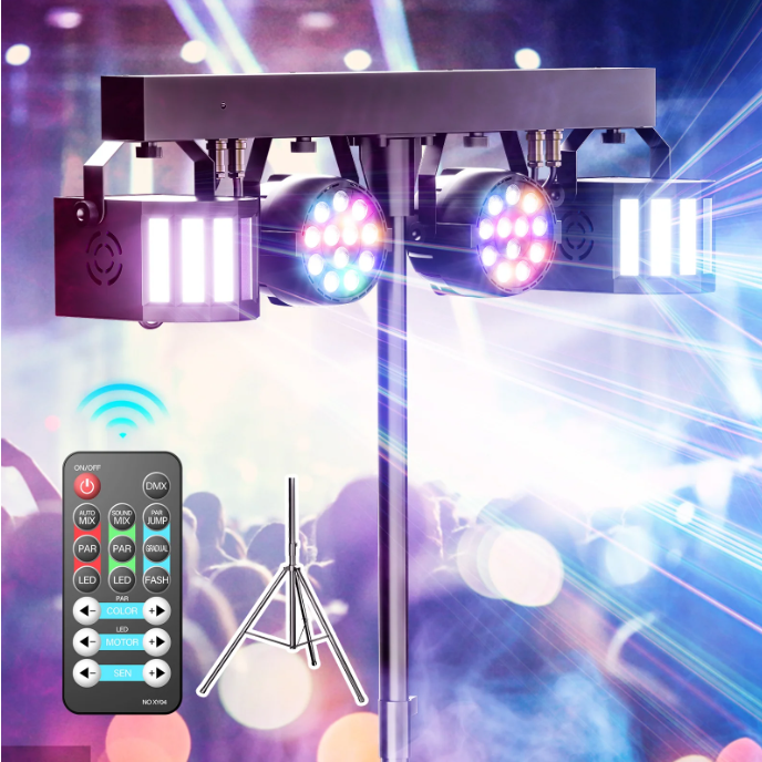 DJ Lights with Stand 24PCS+8PCS RGBW Party Bar Light Set Sound Activated LED Stage Lighting for Disco Party Wedding