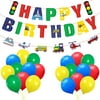 Transportation Birthday Party Supplies Kit - Transportation Happy Birthday Banner/30pcs colorful Latex Balloon/Car Bus Train Plane Ship Helicopter Traffic Light Photo Props Garland for Transportation