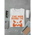 thumbnail image 3 of "The Man Behind The Pumpkin" Halloween Costume Men White T-Shirt, Male Small, 3 of 4