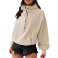 thumbnail image 2 of Women’s Half Zip Hoodies Casual Long Sleeve Front Pocket Sweatshirts Pullover Tops Fall Outfit, 2 of 10