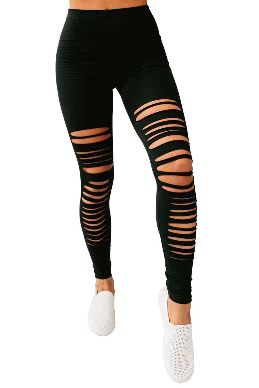 Women Black Distressed Leggings 