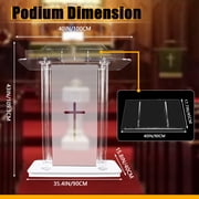 Vakiorn Acrylic Church Pulpit 43 Inch with 4 Wheels 15 Colors RGB Light 4 Flashing Modes Vertical Reading Platform for Classroom Office Clear