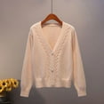 thumbnail image 2 of Sweater Cardigan Women Autumn Winter New V Neck Pearl Single Breasted Loose Short Thicken Sweater Sweet Long Sleeve Knitting Top, 2 of 5