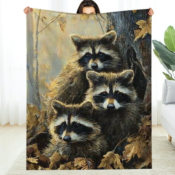 Creowell Raccoon Family Blanket Throw Blankets for Travel Camping Sofa Living Room Decor, Lightweight Cozy Soft Fuzzy Gifts for Women Adults Kids 30*40in