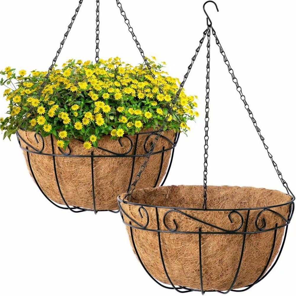 4 Pack Metal Hanging Planter Basket with Coco Coir Liner