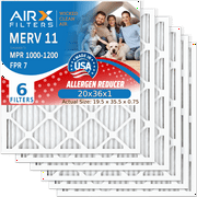 20x36x1 Air Filter MERV 11 Comparable to MPR 1000, MPR 1200 & FPR 7 Electrostatic Pleated Air Conditioner Filter 6 Pack HVAC Premium USA Made 20x36x1 Furnace Filters by AIRX FILTERS WICKED CLEAN AIR.