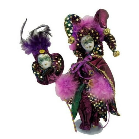 White Purple Mardi Gras Masquerade Doll 7" with stand