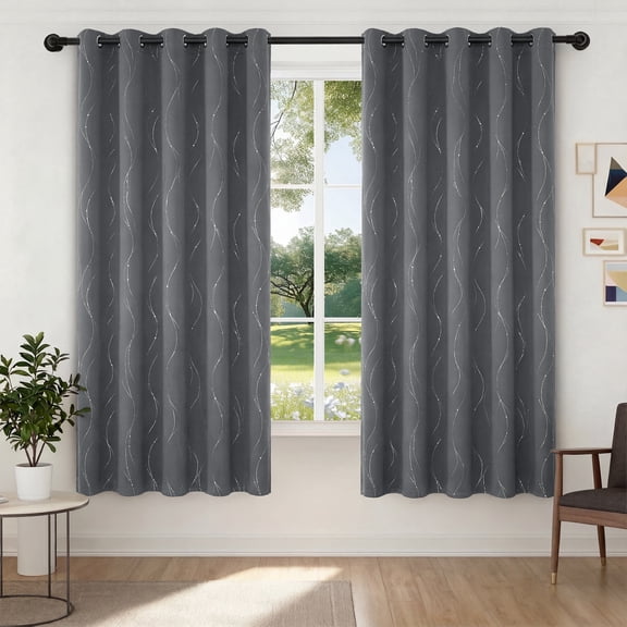 XUEYU 100% Blackout Curtains for Bedroom, Light Blocking Thermal Insulated Curtains with Noise Reduction, 52x72 Inch Room Darkening Window Drapes, Set of 2 Panels, Print Gray
