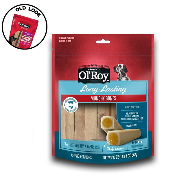 Ol' Roy Munchy Bones Dog Treats, Bacon & Cheese Flavor, 20 oz, 7 Count