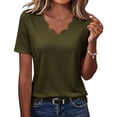 thumbnail image 2 of Diufon Womens Tops Trendy Scallop V Neck Short Sleeve Soft Casual Tees Solid Color Summer Fashion Pullover, 2 of 7