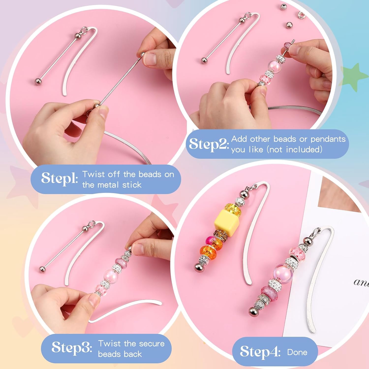 ABPETE 20 Pcs Beadable Bookmarks DIY Metal Blank Bar Bookmark for Beads Modern Bead Craft Jewelry Pendant Charm Gift for Book Lovers Student Teacher Office Supplies(Silver)