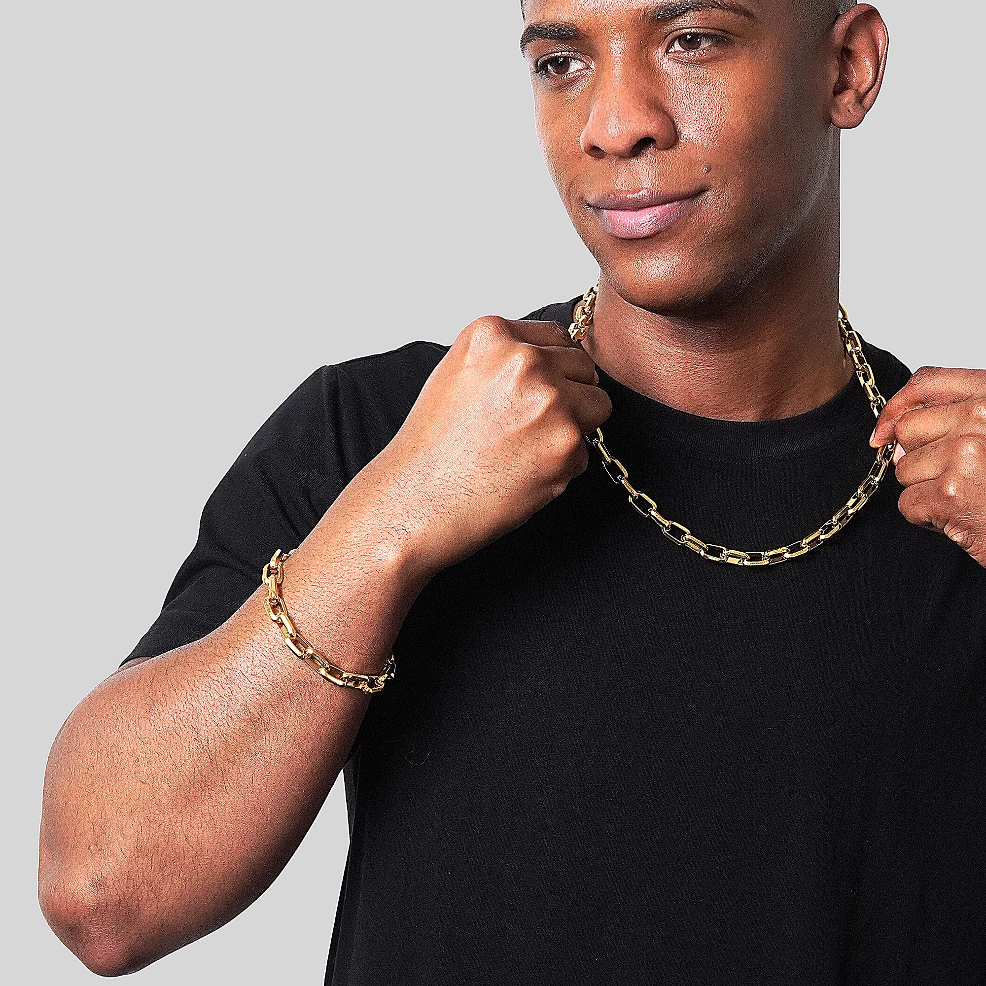 Invicta Jewelry Men's Large Nautical Oval Link Chain Gold Plated Bracelet (10mm) - 9"