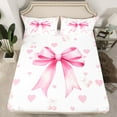 thumbnail image 2 of Homewish Cute Cartoon Bow Twin Sheet Sets for Teens, White Pink Cherry Print Twin Fitted Sheet, Kawaii Princess Style Flat Sheet, Microfiber Bedroom Decor, 3 Pieces, 2 of 7