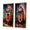 thumbnail image 3 of Designart "Jukeboxes Nostalgic harmonies I" Jukeboxes Framed Wall Art Set Of 2 - Orange Fashion Framed Canvas Set For Living Room Decor, 3 of 6