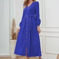 thumbnail image 2 of IROINNID Long Sleeve Dress for Women Fall Dress Full-Length Shirt Dress Sexy Vintage V Neck Long Sleeve Solid Dresses,Blue, 2 of 9