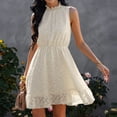thumbnail image 2 of Vestido corto de gasa para mujer, vestido informal con volantes, vestido sin mangas con cuello alto de encaje para verano, albaricoque M, 2 of 6
