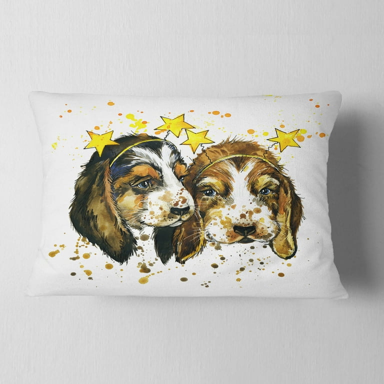 Designart Funny Puppy Dogs Watercolor Contemporary Animal Throw Pillow 12x20 Walmart