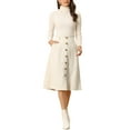 thumbnail image 2 of INSPIRE CHIC Women's Corduroy Skirt High Waist Button Front Belted Midi Skirt Cream 2XL, 2 of 6