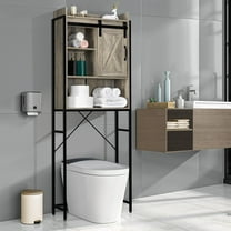 Zimtown Retro Style Over the Toilet Bathroom Storage Space Saver with Cabinet and Open Shelf, Retro Gray