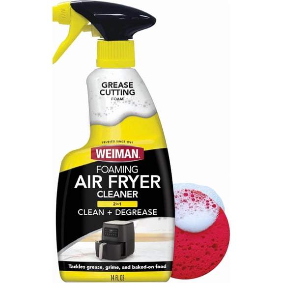 Foaming Air Fryer Kit, Cleaner & Degreaser for Ceramic Baskets Trays, Removes Grease, Grime, Oil Baked-On Food, Includes Non-Abrasive Sponge, Fast-Acting, Residue-Free, 14 oz