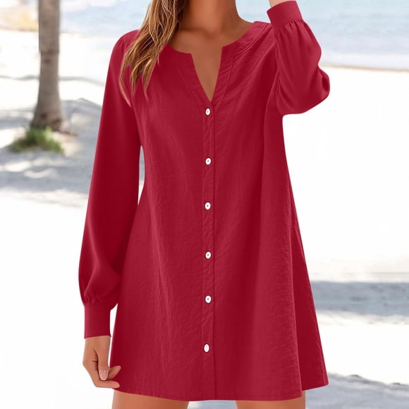 Heisall Summer Dresses for Women 2026 Cotton Linen Dressy Casual Mini Dress Short Sleeve Beach Short Sleeve Shirt Dress
