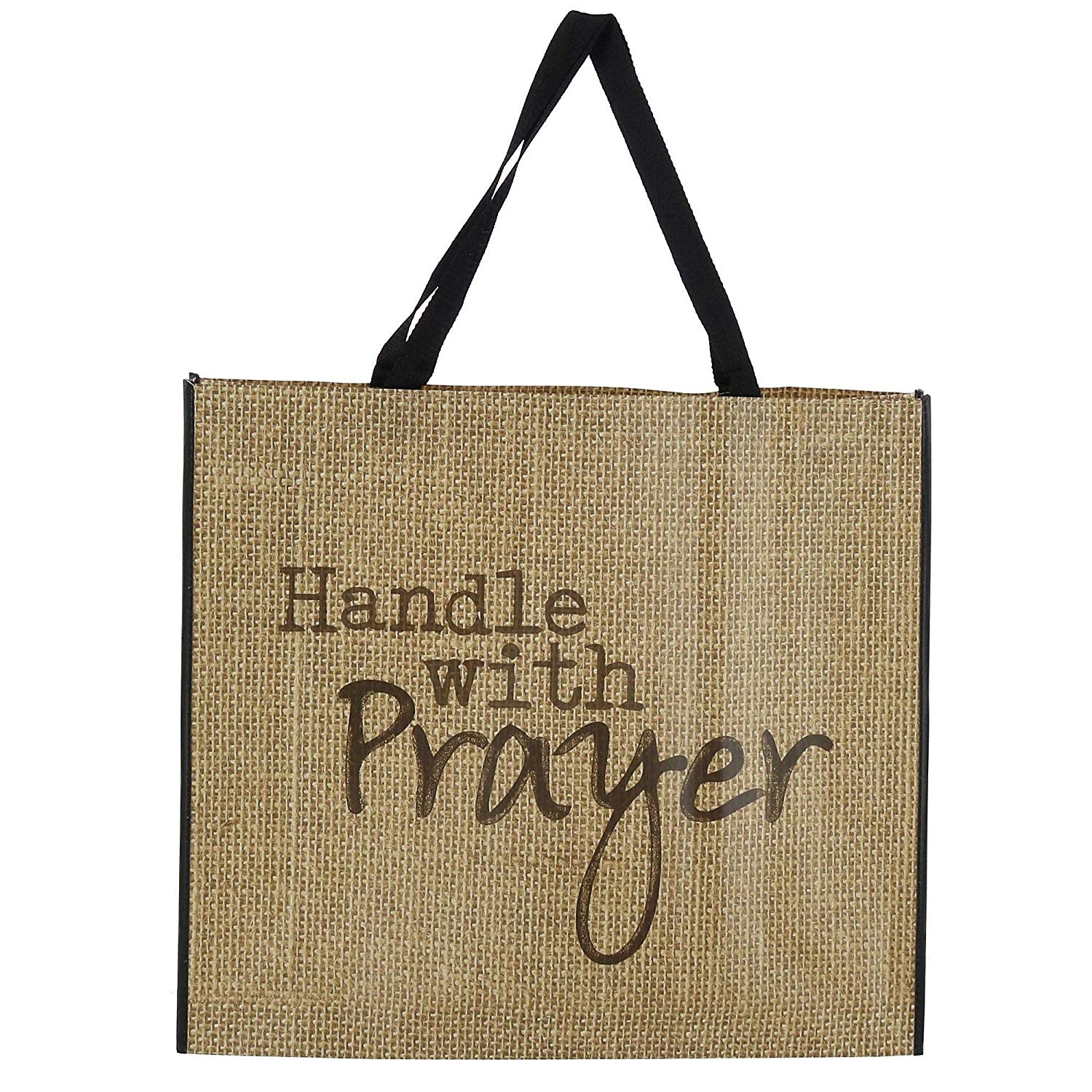 Handle with Prayer Burlap Look 20 x 17.5 Inch Giant Nylon Tote Bag with Handles, Made of durable