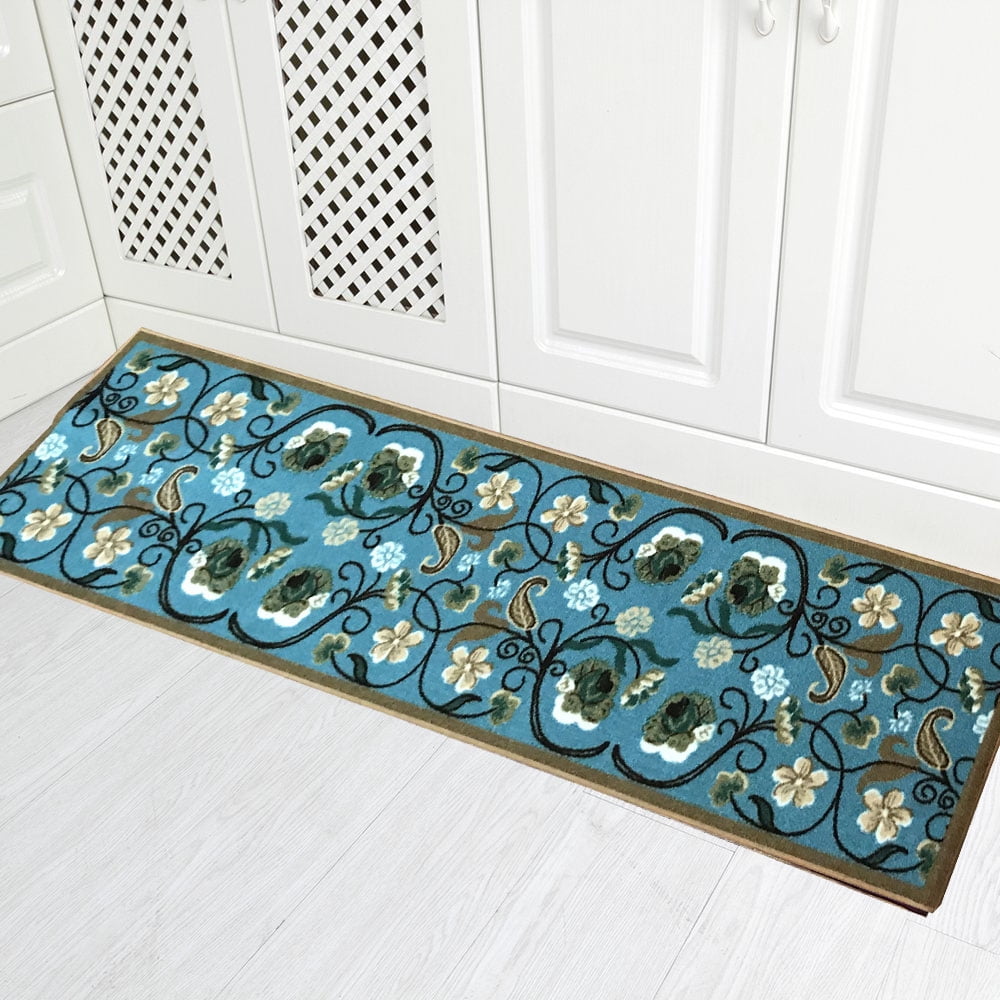 Showy Blue and Violet Flowers Kitchen Rugs Runner Rug 2' x 6' Bathroom Carpets Non-Slip Soft Doormats Bath Carpet Runner Area Mat Rug for Hallway Entry