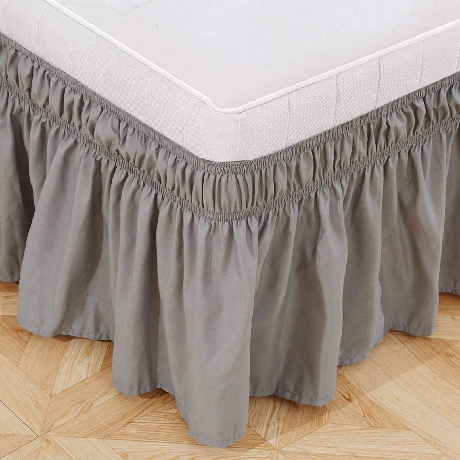 suxuMhao Bed Skirt Queen Size, 60*80+18inch Elastic Wrap Around Bed Skirt, Solid Color Easy Fit Dust Ruffle, Soft Microfiber & Polyester Bed Skirt, Machine Washable, 1 Piece Light Gray