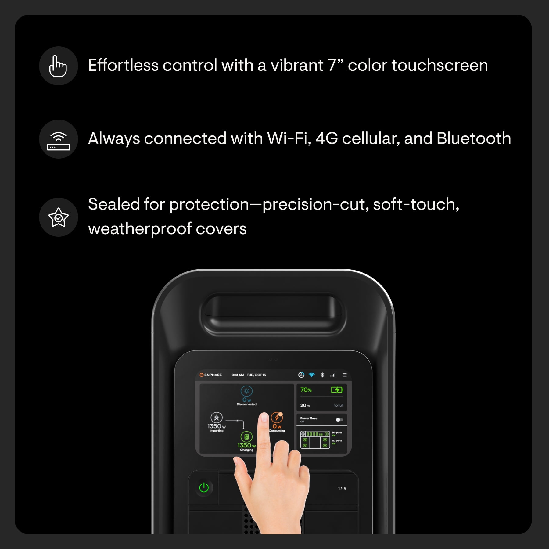 Enphase IQ PowerPack 1500 Wh Portable Power Station | UL 9540A Certified Solar Generator | Home Backup Power Outage | LFP Battery | IQ8 Microinverters | Enphase App | 11 Ports 1500 W