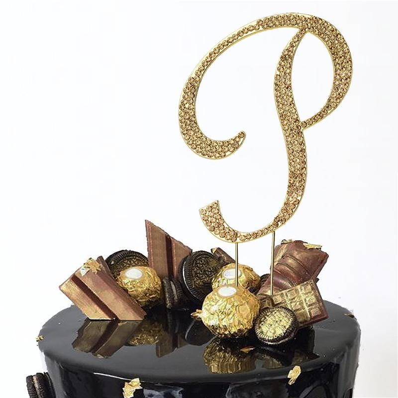 4.5" GOLD Letter P Rhinestone Cake Topper Wedding Cupcake Dessert Dessert Events 