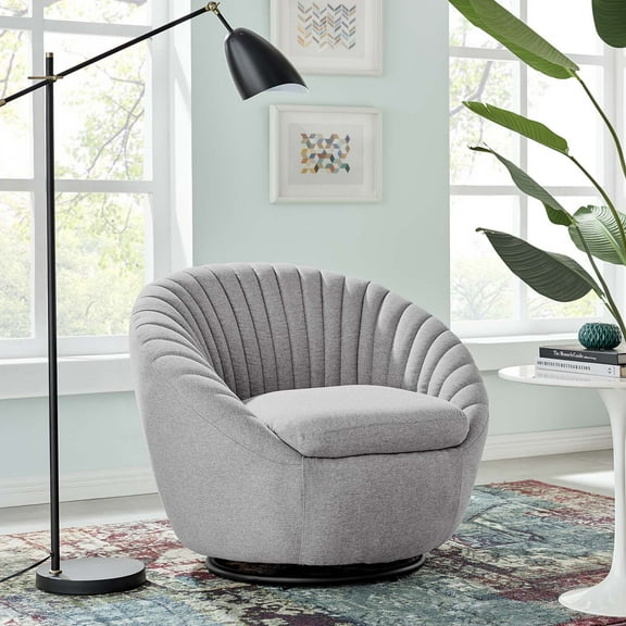 Modway Whirr Tufted Fabric Swivel Chair in Black Light Gray