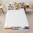 thumbnail image 4 of Castle Fairy Graffiti Cartoon Engineering Truck Zipper Full Size Comforter Sets with Fitted Sheet and 2 Pillowcases,Umbrella Raindrop Zipper Bedding Set for Bedroom,Yellow Red,4pcs,Reversible, 4 of 6
