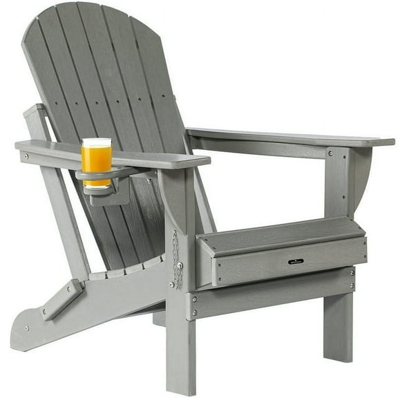 Withniture Folding Adirondack Chairs, Fire Pit Chairs with Cup Holders, HDPE Adirondack Wood Textured Chairs for Terrace, Lawn, Garden, Backyard Deck