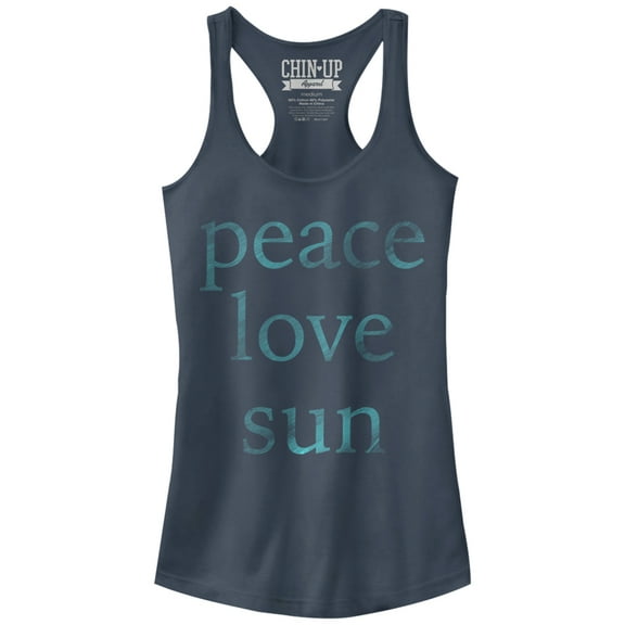 Junior's CHIN UP Peace Love Sun  Racerback Tank Top Indigo Small