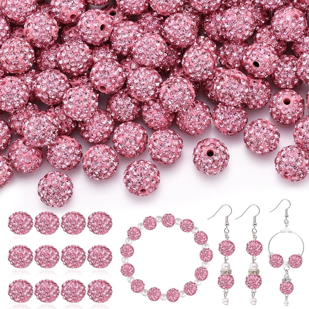 Perlas TINKRSTUFF con diamantes de imitación rosas, 200 unidades, 1 cm, 5 m, línea
