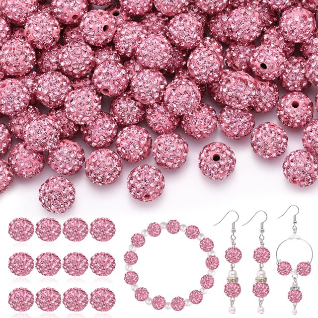 Perlas TINKRSTUFF con diamantes de imitación rosas, 200 unidades, 1 cm, 5 m, línea