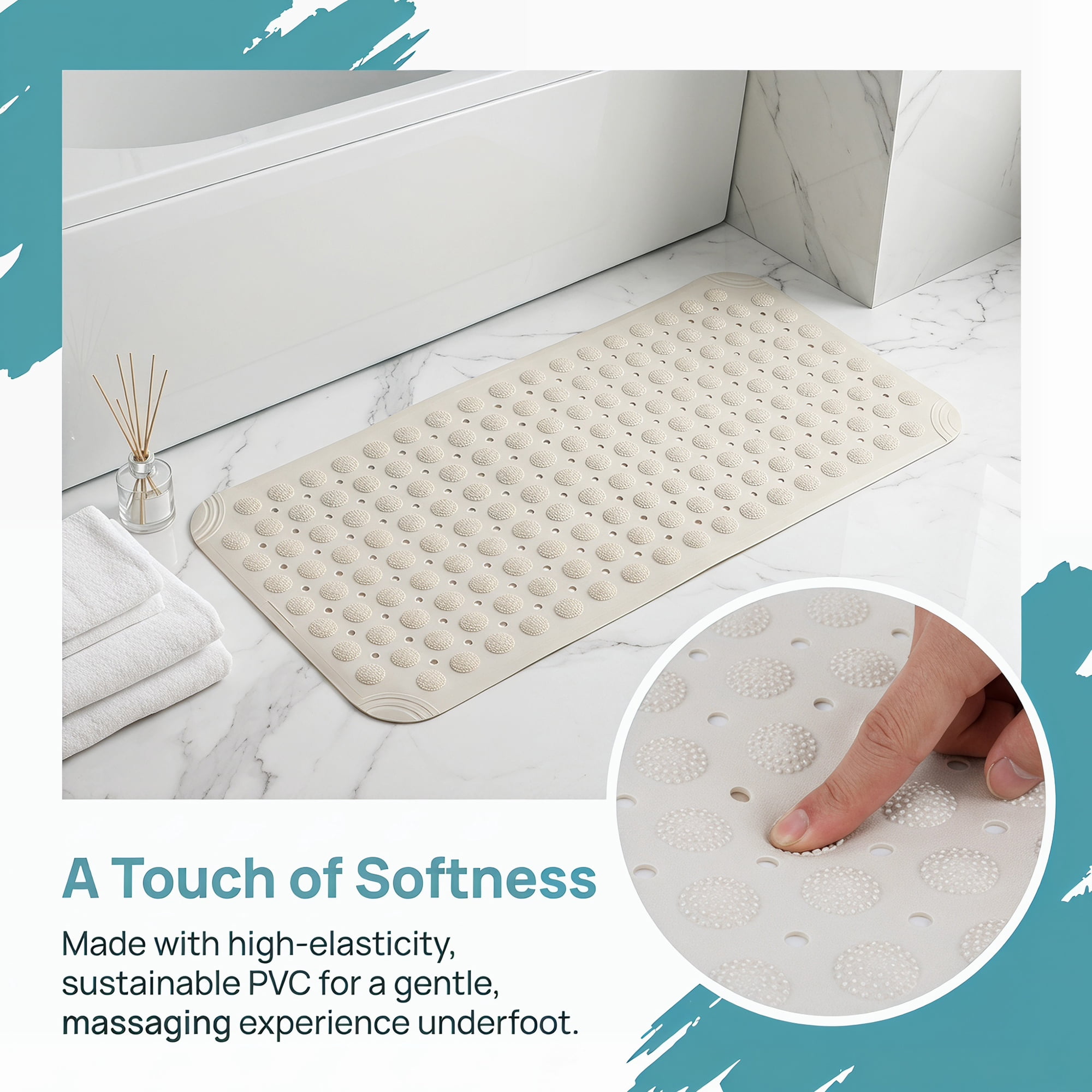 Unique Bargains Non Slip Quick Dry Machine Washable Bath Tub Mat White 32" x 16"