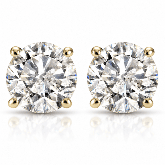Pompeii 1ct Round Cut Diamond Stud Earrings in 14K Yellow Gold with Screw Backs (I-J,I1)
