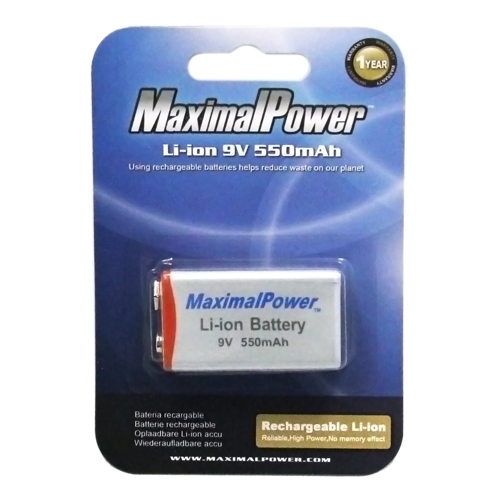 MaximalPower 9 Volt LiIon Rechargeable Battery HIGH CAPACITY 550mAh 9V