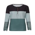 thumbnail image 2 of Womens Henley T Shirts Casual Lace Long Sleeve Patchwork Button Down Ribbed Slim Fit Tops Blue L, 2 of 9
