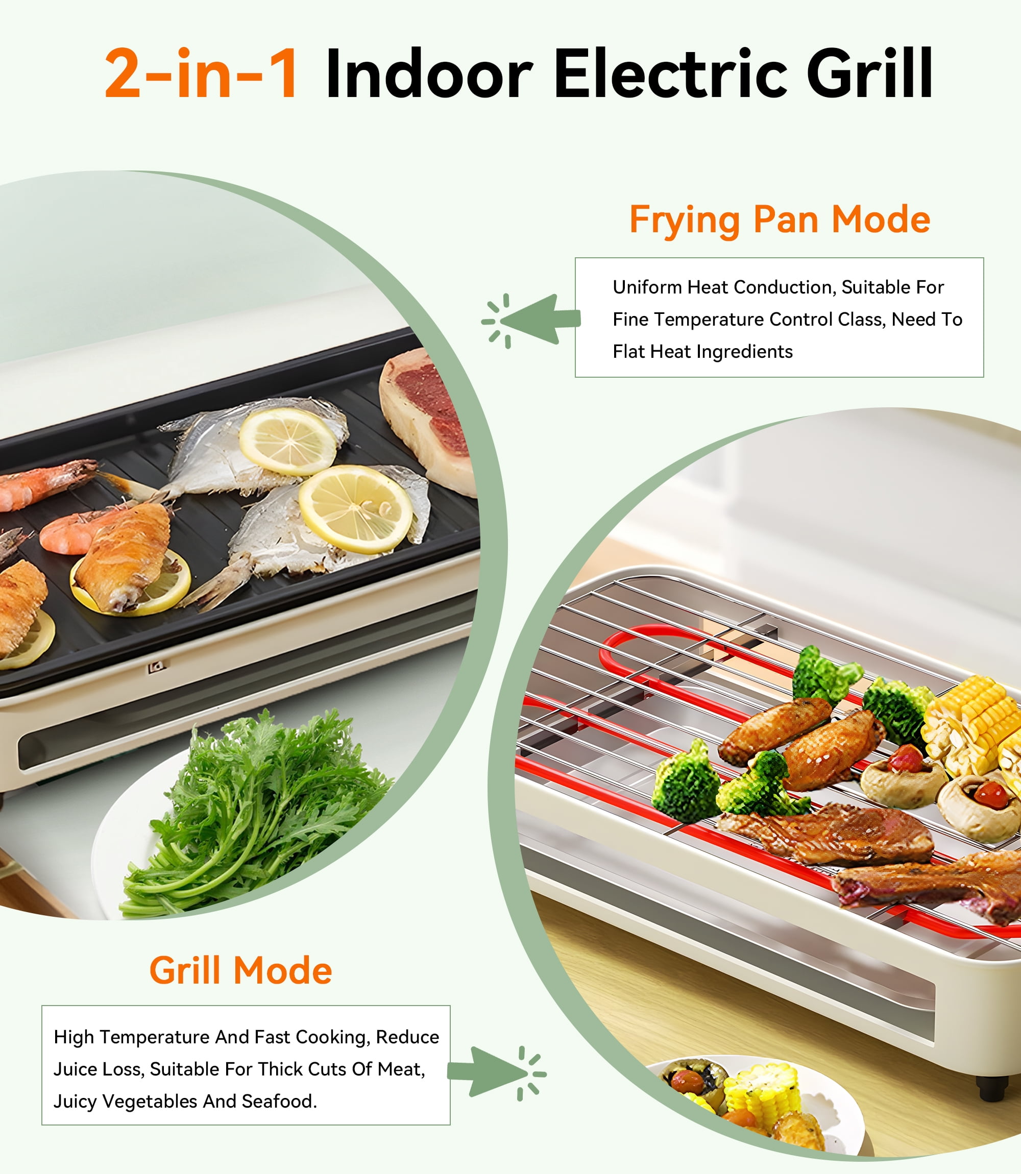 Casualife Electric Griddle, 2 in 1 Indoor Smokeless Grill with Removable Non Stick Plate, 1500W, 5 Temp Settings